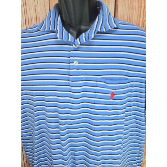 Polo Ralph Lauren Men's Blue Striped Polo Large Golf Polo Tennis - Picture 3 of 7